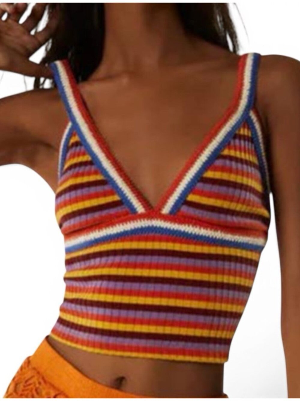 ZARA Ribbed Striped Cami Top Multicolor V Neck Cropped Tank S